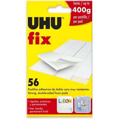 UHU Fix - Dobradiça dupla - Fita adesiva forte para paredes - Almofadas de espuma - Pacote com 56 UHU Fix - Dobradiça dupla - Fita adesiva forte para paredes - Almofadas de espuma - Pacote com 56