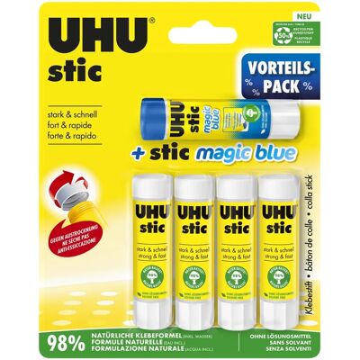 UHU Stic Barre adhésive bleue - Fixation forte et rapide, 4 x 8,2 g UHU Stic Barre adhésive bleue - Fixation forte et rapide, 4 x 8,2 g