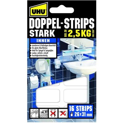 UHU Doppelseitiges Klebeband - 16 Stück, 31x26mm, Weiß - Für Innen UHU Doppelseitiges Klebeband - 16 Stück, 31x26mm, Weiß - Für Innen