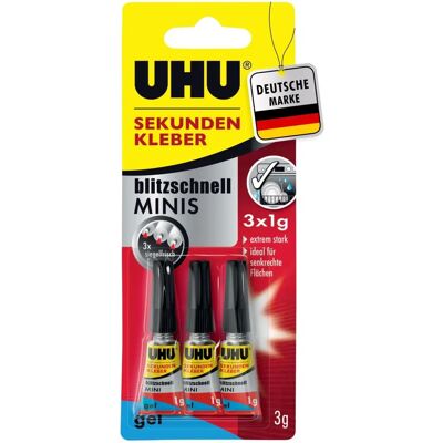UHU Sekundenkleber - 3 Tuben, 10g - Präziser, Schnell Trocknender Kleber UHU Sekundenkleber - 3 Tuben, 10g - Präziser, Schnell Trocknender Kleber
