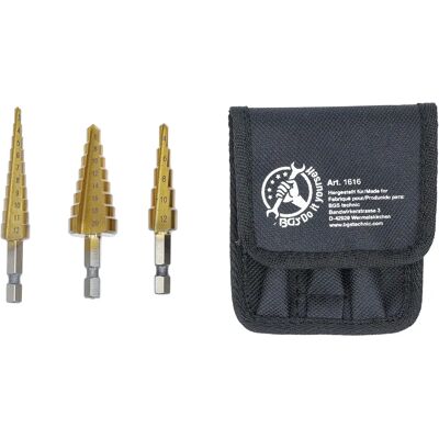BGS 3-20mm HSS-Tin Stufenbohrer Set - Metall, PVC, Nicht-Eisen BGS 3-20mm HSS-Tin Stufenbohrer Set - Metall, PVC, Nicht-Eisen