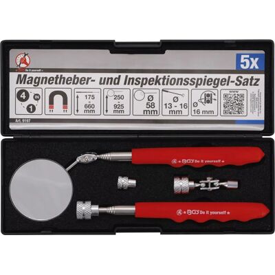 BGS Magnetic Pick-Up & Inspection Mirror Set - 560mm Extensible BGS Magnetic Pick-Up & Inspection Mirror Set - 560mm Extensible