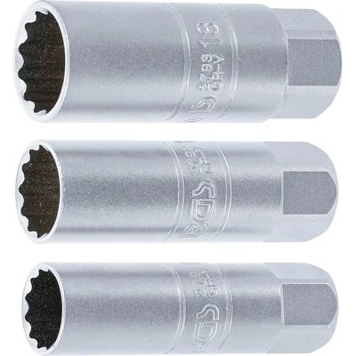 Set med 3, 1/4" hylsor för tändstift - 14/16/18mm, Matt krom Set med 3, 1/4" hylsor för tändstift - 14/16/18mm, Matt krom
