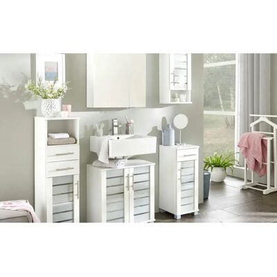 Schildmeyer Nikosia Badezimmerunterschrank - Weiß mit Glastür, Schublade & MDF-Fronten Schildmeyer Nikosia Badezimmerunterschrank - Weiß mit Glastür, Schublade & MDF-Fronten