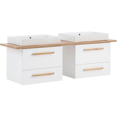 MÖBELPARTNER Waschbecken mit Unterschrank Duo 701519 kreideweiß eiche landhaus 165,2 x 50,0 x 61,5 cm - Badezimmermöbel MÖBELPARTNER Waschbecken mit Unterschrank Duo 701519 kreideweiß eiche landhaus 165,2 x 50,0 x 61,5 cm - Badezimmermöbel