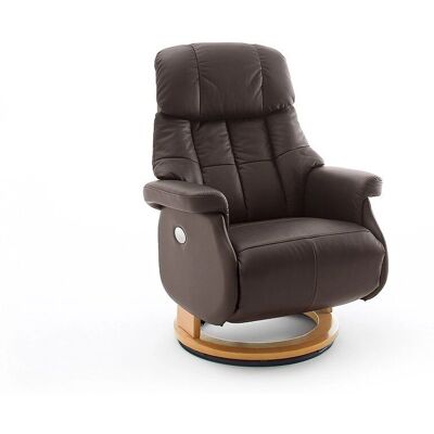 Fauteuil de relaxation électrique en cuir marron et naturel - LUMOS - Publicité Fauteuil de relaxation électrique en cuir marron et naturel - LUMOS - Publicité