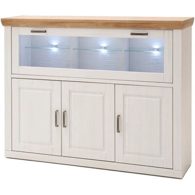 maison bleue Xanten Highboard - 3 Türen & Glas - Weiß - 163cm maison bleue Xanten Highboard - 3 Türen & Glas - Weiß - 163cm
