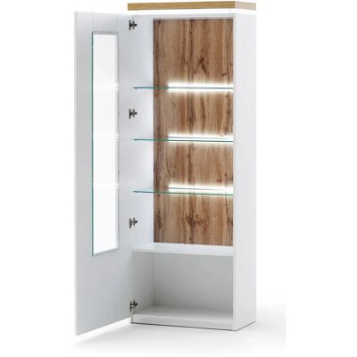 Robas Lund Cali Vitrine - Weiß, Wotan-Eiche, 70x38x197cm Robas Lund Cali Vitrine - Weiß, Wotan-Eiche, 70x38x197cm