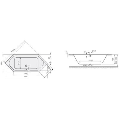 Bañera Hexagonal Koralle T200 - 195x80cm, Blanco Bañera Hexagonal Koralle T200 - 195x80cm, Blanco