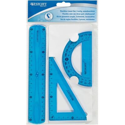 Kit de géométrie Westcott - 3 pièces avec règle flexible, équerres et rapporteur Kit de géométrie Westcott - 3 pièces avec règle flexible, équerres et rapporteur