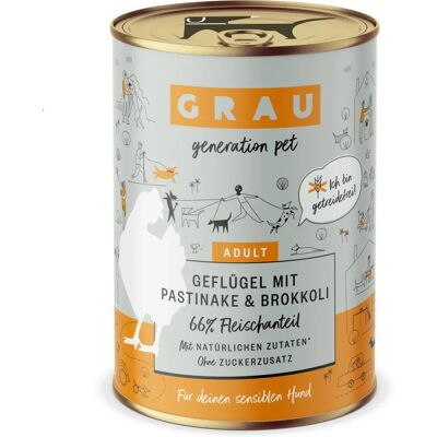 GRAU Grau 8876 Nat hondenvoer - Gevogelte, Broccoli & Pastinaak - 400g GRAU Grau 8876 Nat hondenvoer - Gevogelte, Broccoli & Pastinaak - 400g