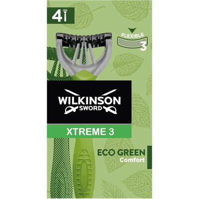 Wilkinson Sword Xtreme 3 Eco Green - 4 Rasoirs jetables - Hommes - Écologique - Rasage précis Wilkinson Sword Xtreme 3 Eco Green - 4 Rasoirs jetables - Hommes - Écologique - Rasage précis