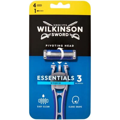 Wilkinson Sword Essentials 3 Hybrid - Schwenkbarer Kopf, Feuchtigkeitsstreifen - Rasierer Wilkinson Sword Essentials 3 Hybrid - Schwenkbarer Kopf, Feuchtigkeitsstreifen - Rasierer