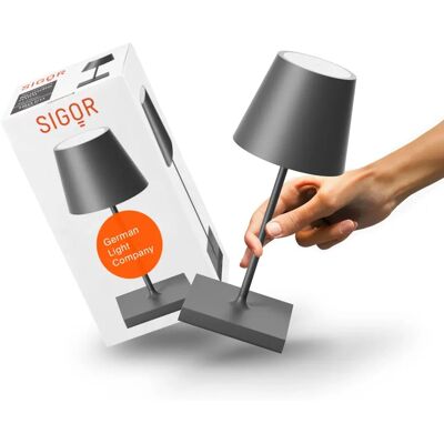 Lampe de table rechargeable compacte Sigor - Luminosité réglable - Publicité Lampe de table rechargeable compacte Sigor - Luminosité réglable - Publicité