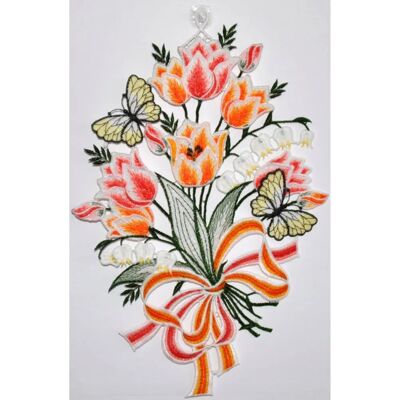 Stickereien Plauen - Fensterbild Blüten - 22 cm x 33 cm Stickereien Plauen - Fensterbild Blüten - 22 cm x 33 cm