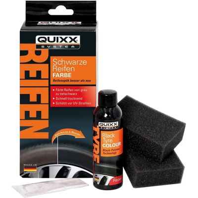 Quixx Schwarze Reifen Farbe - Reifenreiniger für langlebigen Satinmatteffekt Quixx Schwarze Reifen Farbe - Reifenreiniger für langlebigen Satinmatteffekt