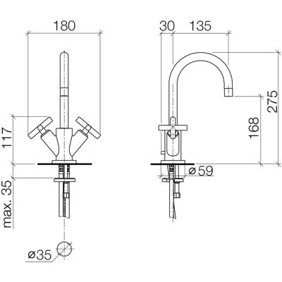 Dornbracht Tara Grifo de Lavabo - Desagüe Automático, Proyección 135mm Dornbracht Tara Grifo de Lavabo - Desagüe Automático, Proyección 135mm