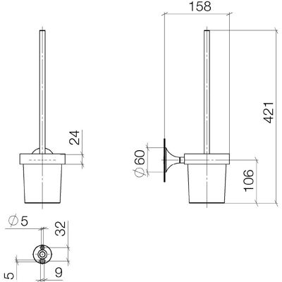Juego de escobillas para inodoro Dornbracht Vaia - Modelo de pared, Cristal mate - Proyección 158mm Juego de escobillas para inodoro Dornbracht Vaia - Modelo de pared, Cristal mate - Proyección 158mm