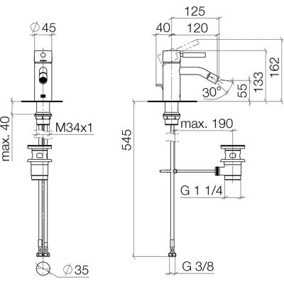 Mezclador monomando para bidé DORNBRACHT - Proyección 125mm - Mate platino Mezclador monomando para bidé DORNBRACHT - Proyección 125mm - Mate platino