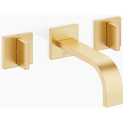 Mezclador de lavabo de pared Mem de Dornbracht - 170 mm de proyección - Una roseta - Latón cepillado Mezclador de lavabo de pared Mem de Dornbracht - 170 mm de proyección - Una roseta - Latón cepillado