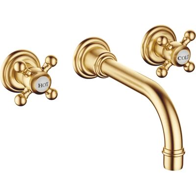 Dornbracht Madison Rubinetto a parete - Tre fori, Oro spazzolato - Miscelatore lavabo Dornbracht Madison Rubinetto a parete - Tre fori, Oro spazzolato - Miscelatore lavabo