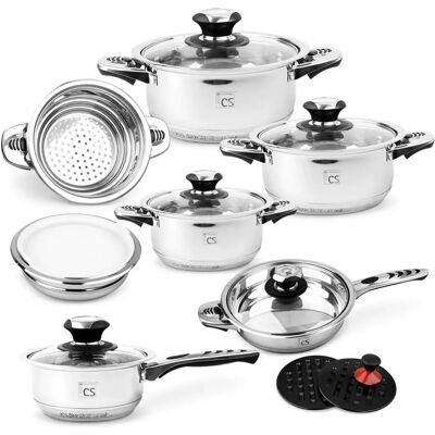 CS Aurich Kochgeschirr-Set - 16-teilig, Silber, Induktion CS Aurich Kochgeschirr-Set - 16-teilig, Silber, Induktion