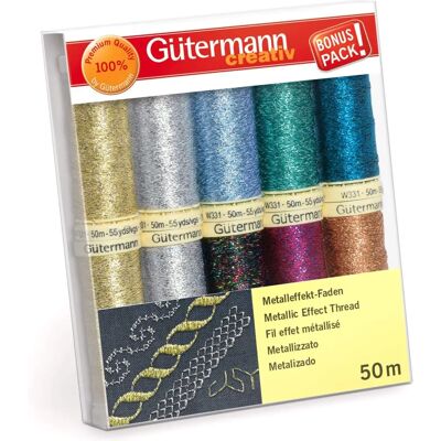 Fils à coudre effet métallisé Gütermann - Multicolore - 50m x 10 - Publicité Fils à coudre effet métallisé Gütermann - Multicolore - 50m x 10 - Publicité