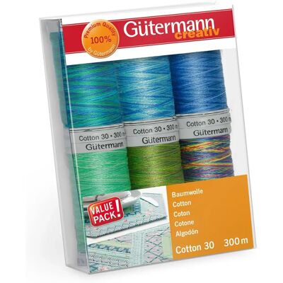 Set de hilos de bordar de algodón Gutermann No 30 - Multicolor/Verde/Azul Set de hilos de bordar de algodón Gutermann No 30 - Multicolor/Verde/Azul