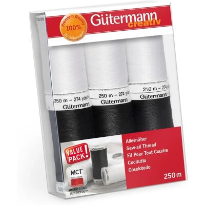 Conjunto de linhas Gutermann Sew-All - Preto e Branco - Conjunto de linhas Conjunto de linhas Gutermann Sew-All - Preto e Branco - Conjunto de linhas