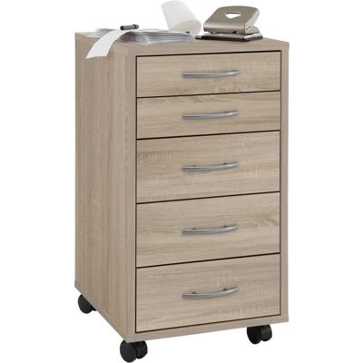 FMD Rollcontainer Freddy Braun Eiche - 5 Schubladen Möbel FMD Rollcontainer Freddy Braun Eiche - 5 Schubladen Möbel