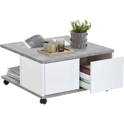 VidaXL FMD Mobile Couchtisch Beton Hochglanz Weiß Wohnzimmer VidaXL FMD Mobile Couchtisch Beton Hochglanz Weiß Wohnzimmer