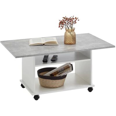 VidaXL Couchtisch mit Rollen Beton Grau und Weiß - Couchtisch VidaXL Couchtisch mit Rollen Beton Grau und Weiß - Couchtisch
