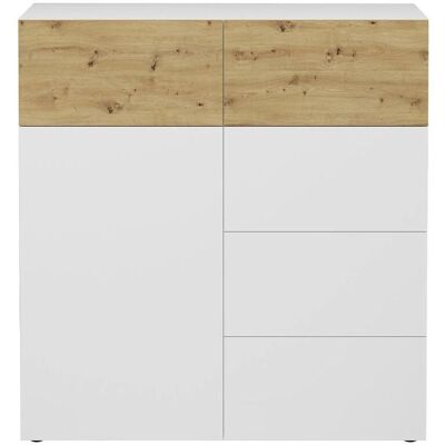 FMD Belm Weiß & Eiche Sideboard - Modernes Stauraum-Möbel FMD Belm Weiß & Eiche Sideboard - Modernes Stauraum-Möbel