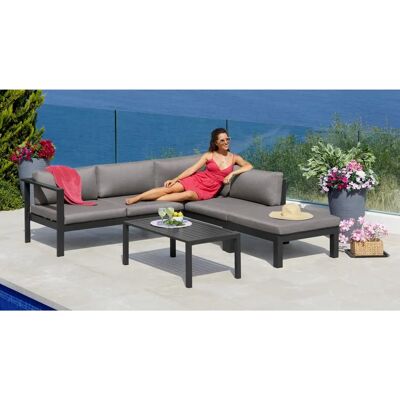 KONIFERA Dubai Gartenlounge-Set - Grau, Aluminium, Ecklounge, Tisch 100x59 cm KONIFERA Dubai Gartenlounge-Set - Grau, Aluminium, Ecklounge, Tisch 100x59 cm