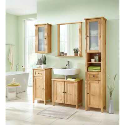 WELLTIME Sylt Hochschrank aus Massivholz in Beige - Badmöbel WELLTIME Sylt Hochschrank aus Massivholz in Beige - Badmöbel