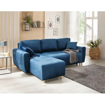 Home Affaire Scania Blau L-Form Sofa mit Stauraum & Samtoptik Home Affaire Scania Blau L-Form Sofa mit Stauraum & Samtoptik