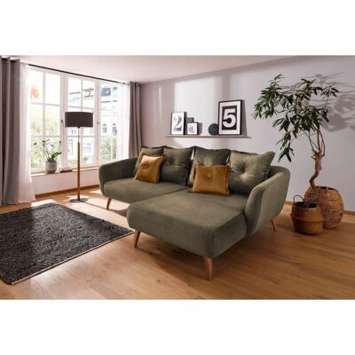 Home Affaire Baggio L-Form Sofa - Velours, Grün, Recamiere Home Affaire Baggio L-Form Sofa - Velours, Grün, Recamiere
