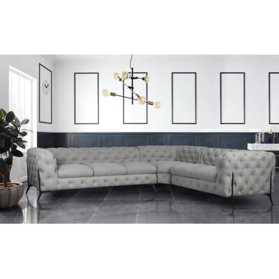 Leonique Amaury L-Form Sofa - Silber Polyester Samt Leonique Amaury L-Form Sofa - Silber Polyester Samt
