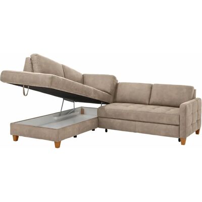Home affaire Earl L-Form Beige Sofa - Modernes Design, Ottomane links, Stauraum Home affaire Earl L-Form Beige Sofa - Modernes Design, Ottomane links, Stauraum