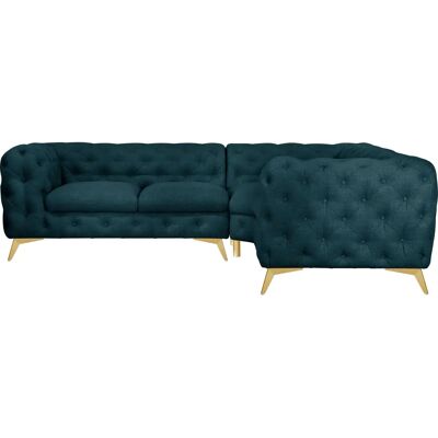 Leonique Glynis L-Form Sofa - Chesterfield, Petrol, Gold Feet Leonique Glynis L-Form Sofa - Chesterfield, Petrol, Gold Feet