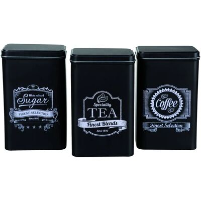 Conjunto de 3 potes retro pretos para café, chá e açúcar Conjunto de 3 potes retro pretos para café, chá e açúcar