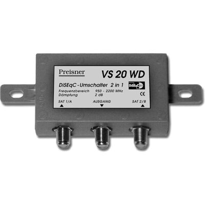 Interrupteur DiSEqC Televes Modèle VS20WD - Étanche, 2 LNB supportés Interrupteur DiSEqC Televes Modèle VS20WD - Étanche, 2 LNB supportés