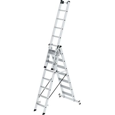 Günzburger Steigtechnik Mehrzweckleiter aus Aluminium, 3-teilig, mit Wandrollen und Nivello-Querbalken Günzburger Steigtechnik Mehrzweckleiter aus Aluminium, 3-teilig, mit Wandrollen und Nivello-Querbalken