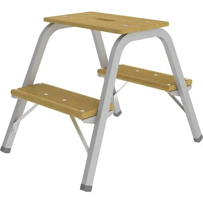 Escalera de tubo de acero MUNK con peldaños de madera - 2 peldaños - RAL 7023 Escalera de tubo de acero MUNK con peldaños de madera - 2 peldaños - RAL 7023