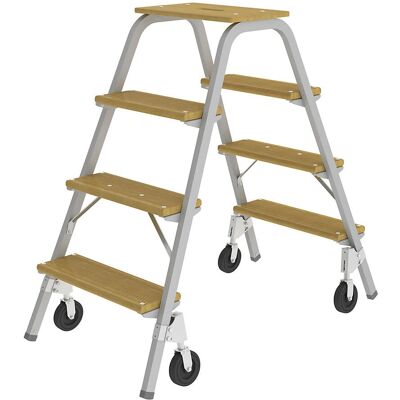 Escalera de tubo de acero MUNK - 4 peldaños, 4 ruedas con freno - Escalera de montaje Escalera de tubo de acero MUNK - 4 peldaños, 4 ruedas con freno - Escalera de montaje