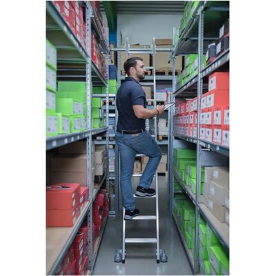 Munk Günzburger Steigtechnik - Regalleiter, 10 Stufen, Fahrbarer Leiterkopf, Senkr. Einhängehöhe 2.440mm Munk Günzburger Steigtechnik - Regalleiter, 10 Stufen, Fahrbarer Leiterkopf, Senkr. Einhängehöhe 2.440mm