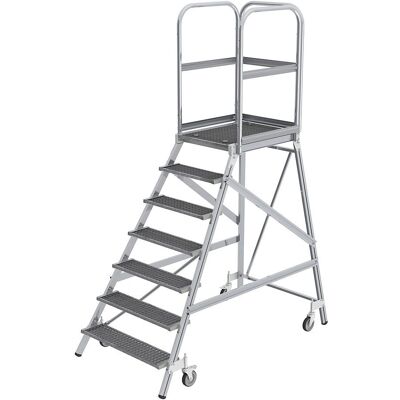 Escalera MUNK con plataforma - 7 peldaños, aluminio, acceso lateral Escalera MUNK con plataforma - 7 peldaños, aluminio, acceso lateral