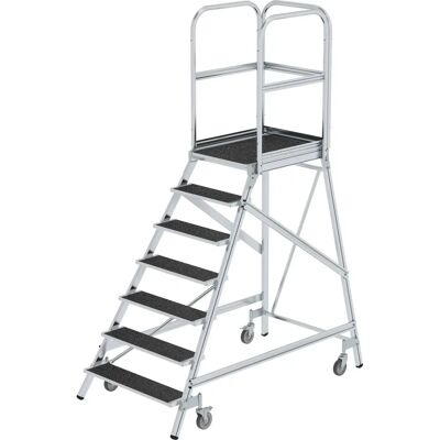 Günzburger Podesttreppe 7 Stufen - Aluminium, 600x800 mm Plattform, 3-seitiges Geländer Günzburger Podesttreppe 7 Stufen - Aluminium, 600x800 mm Plattform, 3-seitiges Geländer