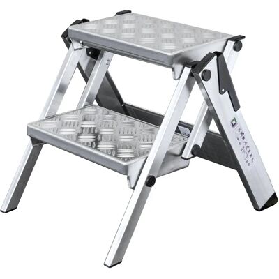 Munk Günzburger Steigtechnik - Escabeau en aluminium - 2 niveaux - H 460mm - B 490mm - Publicité Munk Günzburger Steigtechnik - Escabeau en aluminium - 2 niveaux - H 460mm - B 490mm - Publicité