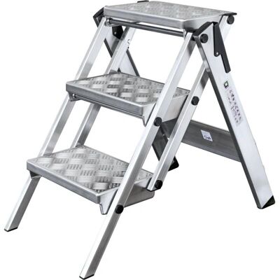 Munk Günzburger Steigtechnik - Trittleiter - Aluminium, 3 Stufen, 690mm H, 490mm B Munk Günzburger Steigtechnik - Trittleiter - Aluminium, 3 Stufen, 690mm H, 490mm B